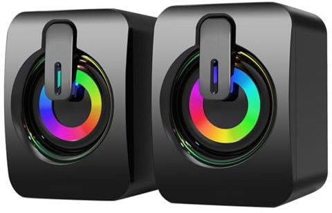PERSELOSO USB Powered Wired Computer Speakers with Small Subwoofer, 2-Inch Black ABS, Knob Volume Control, Wide Compatibility for Laptop, Tablet and Desktop Home Use