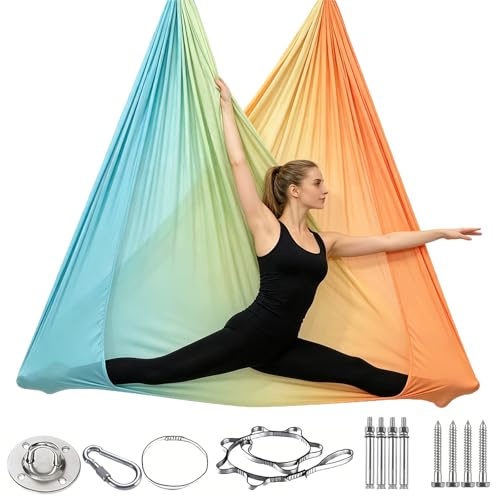 Yogatuch zum Aufhängen Hängematte Set,Schaukeltuch 150 * 280cm,200 KG Yoga Hammock Swing Air Fliegen mit Installationshardware,Schaukel Indoor,Hängeschaukel Turntuch zum Hängen Übungen