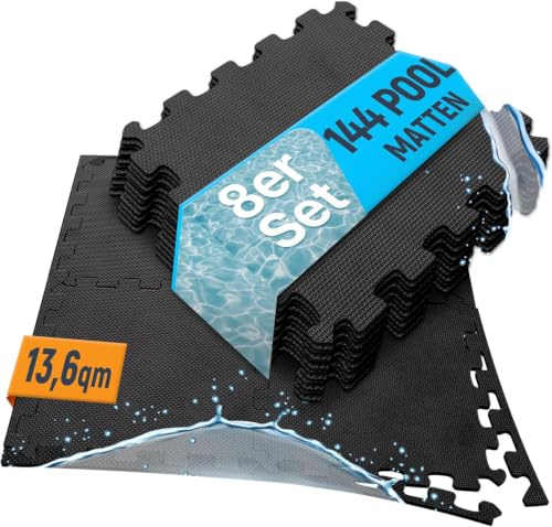 NEOLYMP 144 Stück Pool Unterlage Outdoor zuschneidbar - Whirlpool Unterlegmatte rutschfest und langlebig - Poolmatten Schutzboden - Bodenschutzmatte für Planschbecken