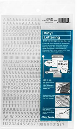 Chartpak Letras y números de vinilo autoadhesivos, 1/4 pulgadas de alto, plata, 610 por paquete (01009)