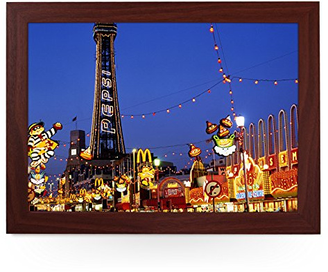 Portable Lap Desk Tray (Blackpool Illuminations) Handmade Wooden Frame, Beanbag Cushioned Bottom | Computers, Laptops, Meals, Food | L0165 Brown