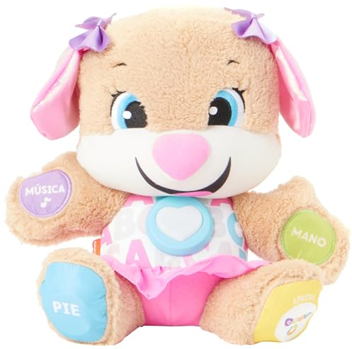 Fisher-Price la sœur de Puppy Eveil Progressif jouet bébé, peluche interactive, plus de 50 chansons et 3 niveaux 6 mois et plus, Version: Espagnol, FPP55