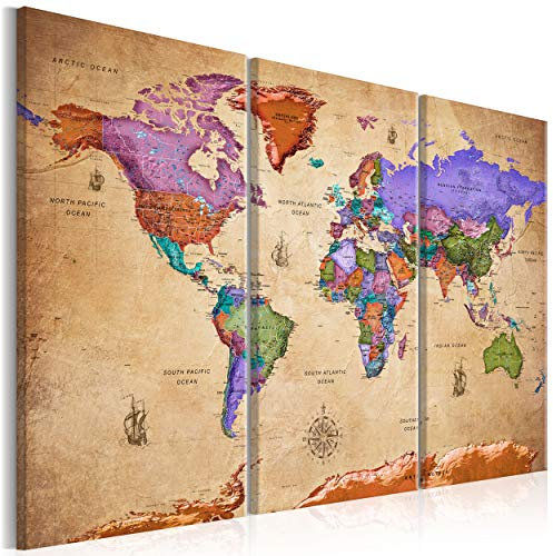 decomonkey Bilder Weltkarte 120x80 cm 3 Teilig Wandbild Groß Leinwandbild XXL Deko Wohnzimmer Schlafzimmer Büro Wanddeko Leinwand Pictures For Wall Poster Welt Karte Landkarte Kontinente bunt