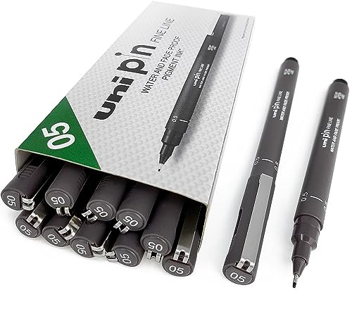 Uni Pin Fineliner Drawing Pen - Dark Grey Tone - 0.5mm - Box of 12