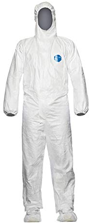 DuPont Tyvek 500 Labo | Chemikalienschutzkleidung mit Kapuze und Überschuhen mit rutschhemmender Sohle, Kategorie III, Typ 5 und 6 | Weiß | Größe XXL, 25 Stück