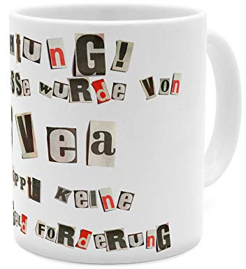 printplanet Tasse mit Namen Svea - Motiv Ausgeschnittene Buchstaben - Namenstasse, Kaffeebecher, Mug, Becher, Kaffeetasse - Farbe Weiß