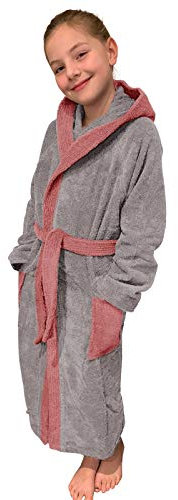 HOMELEVEL Frottee Bademantel für Kinder - Morgenmantel mit Taschen Kapuze Gürtel - Kinderbademantel für Jungen und Mädchen - 100% Baumwolle