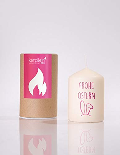 kerzilein - Flämmchen Frohe Ostern - Knickohr - pink - Stumpenkerze mit Deko-Verpackung - Brenndauer ca. 18 Stunden