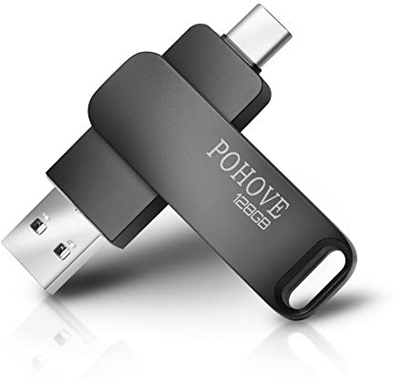 Cle USB 128 GO 3.0, POHOVE OTG Clé USB C 128 GO 2 en 1 Type C USB 3.0 Pen Drive 128gb Imperméable Clef USB 128go Pour Huawei, Xiaomi, Oneplus, Smartphones Doté USB C, Matebook, PC, Tablette Etc (Noir)