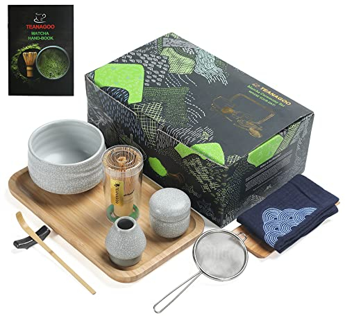TEANAGOO Matcha Tea Set, Japanese Tea Set, Matcha Bowl, Matcha Bamboo Whisk, Scoop, Sifter, Matcha Whisk Holder, Matcha Whisk Stand, Matcha Whisk Set O5,Matcha Green Tea Powder Kit. Matcha Tea Tray