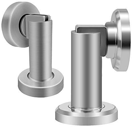 Magnetic Door Stop, Stainless Steel Door Stopper, Chrome Door Catch Holder 2 Pack, Heavy Duty Doorstop with Magnet Wall Floor Mount Home Office Commercial Use Brushed Nickel