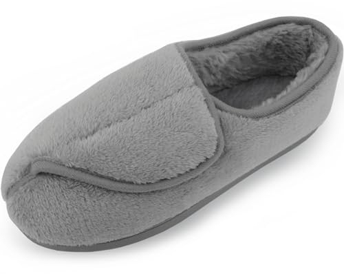 Git-up Pantofole per Diabetici in Memory Foam per Artrite da Donna, Edema, Scarpe da Casa Chiuse Comode e Regolabili, Grigio 10