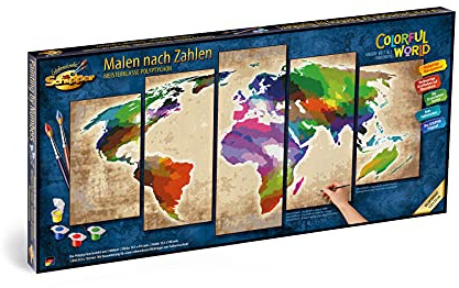 Schipper 609450856 Malen nach Zahlen - Colorful World - Bilder malen für Erwachsene, inklusive Pinsel und Acrylfarben, 5 Bilder, Meisterklasse Polyptychon, Profi, Edition, 132 x 72 cm