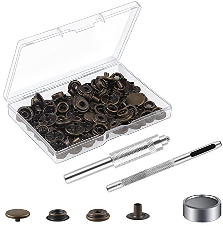 Druckknopf Set 32 Teile, Metall Snap Fastener Set in Kupfer ohne Nähen mit Werkzeug für Taschen, Leder, Kleidung (Kupfer)