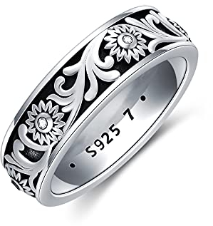 SOULMEET 925 Sterling Silber Sonnenblume Band Ring Blumenmuster Versprechen Ringe für Frauen Mädchen