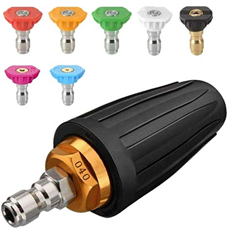 Dciustfhe Buse turbo pour nettoyeur haute pression, buse rotative et 7 pointes, raccord rapide 1/4', 4000 Psi, Noir, (406689)