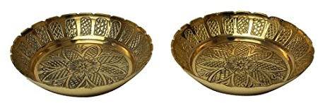Set of 2 Nakshi Plate, Decorative Brass Indian Prasad Plate Katori for Pooja Pooja Utensils Item Articles (Size 3 Diameter) Patra (Katori)