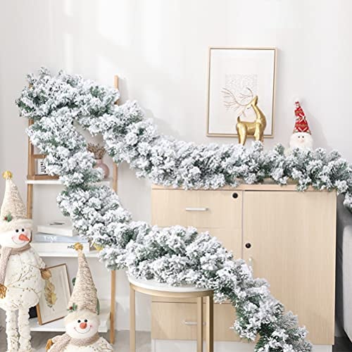 Ghirlanda natalizia spessa 2,7 m, con fiocchi di neve, tartufo, in rattan, decorazione natalizia per camino, scale, ringhiere, esterni, interni, decorazione per feste