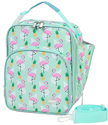 VASCHY Insulated Lunch Bag, Portable Reusable Lunch Bag with Pockets for Bottles, Lunch Bag for School and Picnic (Flamingo)