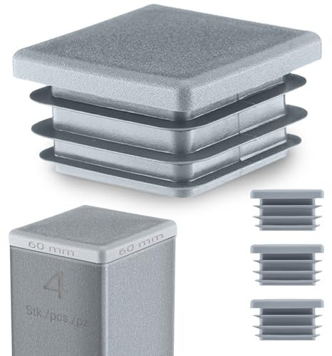 EMFA Lamellenstopfen 60x60 mm Grau – Kunststoff Vierkantstopfen für Vierkantrohre | Endkappen zur Rohrabdeckung - 4 Stück