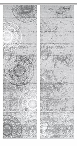 HOME in green 84089 MANDRIGA Schiebegardine aus recyceltem Polyester, Farbe:grau, Größe:245 x 60 cm, Anzahl:2er-Set (2X Motiv)