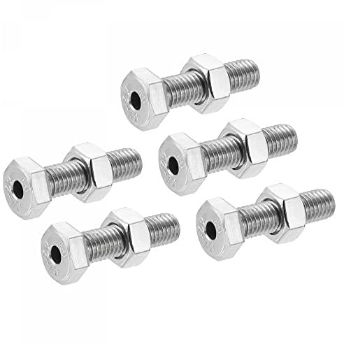 sourcing map M8x30mm Hueco Tornillo Pernos Hexagonales Externos Sujetadores con Tuercas, 304 Inoxidable Acero Paquete de 5