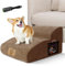 MASTERTOP Escaliers pour Chiens à 2 Marches Étendus en Éponge, Échelle Large pour Animaux de Compagnie, Escaliers Chien Antidérapant pour Animal Âgé/Blessé avec Housse Amovible et Lavable (Marron)
