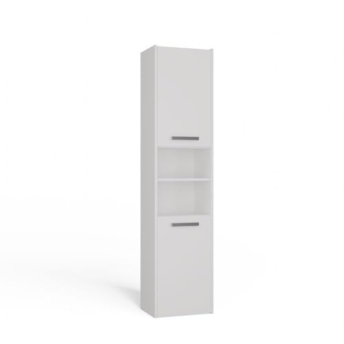 CDF Badschrank Hochschrank S40 | Farbe: Weiß | Moderner Badezimmerschrank | Ablagefläche | Geräumige Einlegeböden | Türen | Einfache Montage