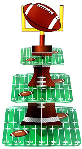 Football Theme Party Cupcake Stand Decorations, 3 Tier Party Cupcake Concession Stand Tower Sports Theme Birthday Party Dessert Stand for Kids Football Sports Party Supplies Decor (Football)