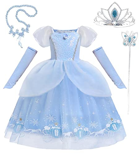 Lito Angels Princess Cinderella Fancy Dress Up Costume Party Ball Gown with Sleevelet Gloves and Accessories for Kids Girls Age 2-3 Years, Blue