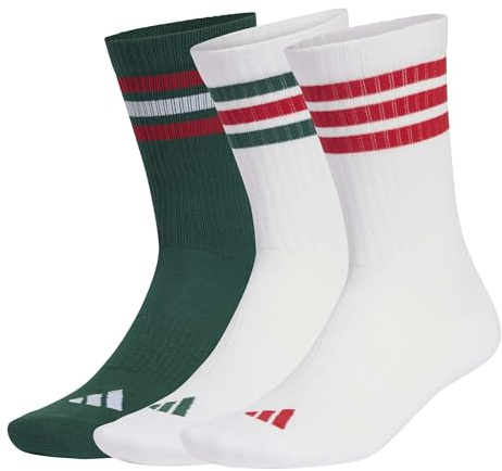 adidas Unisex 3STRIPES CUSHIONED SPORTSWEAR CREW SOCKS 3 PAIR PACK, team dark green/white/better scarlet, 48-51