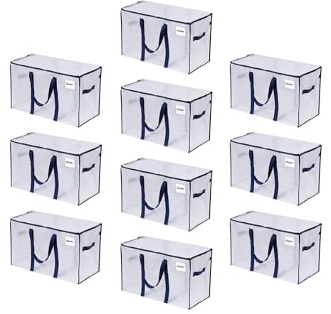 VENO 10 Pack Extra Large Moving Storage Bags with Zips, Heavy-Duty Organizer Tote, Moving Box Alternative, Packing Supply, Clothes Storage Bin, Tag Pocket for Label, Water-Resistant (Clear, 10 Pack)