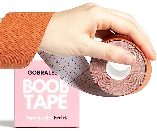 GOBRALESS Boob Tape Klebe BH Push Up für Rückenfrei & Trägerlose Abendkleider, Ballkleid oder Hochzeitskleid - Große Brust Tape - Unsichtbarer BH Fashion Tape, Boobietape - Mokka, 5 Meter