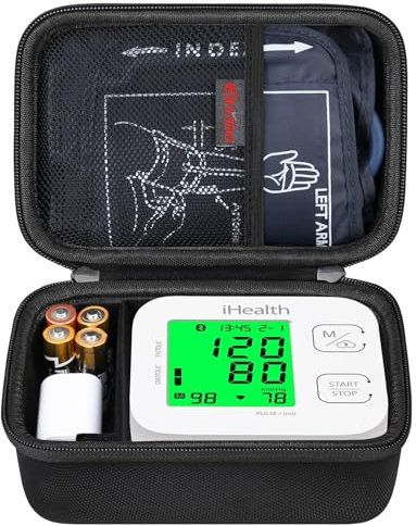 Elonbo Carrying Case for iHealth Track Smart Upper Arm Blood Pressure Monitor, Wireless Bluetooth Blood Pressure Monitor Travel Protective Bag Storage Holder, Mesh Pocket fits Range Cuff, Black