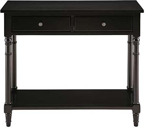 MODERION Solid Wood Console Entry Table with 2 Drawers, Hallway Tables with Storage Shelf, Narrow Sofa Side Table- for Blank Wall, Small Space 90 x 35 x 76.5 cm No-Tools Assembly Black SFZ004BK