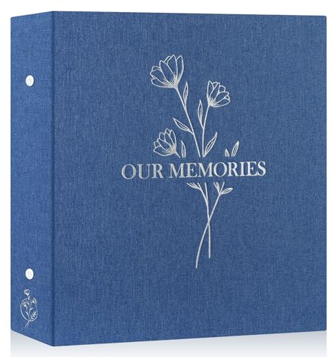 Lanpn Fotoalbum 10x15 600, Großes Leinen OUR MEMORIES Einstecken Einsteckalbum für Hoch und Querformat Fotos Bilder Blau