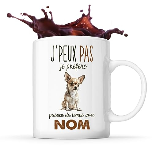 Tasse Chihuahua Passer du temps Prénom Nom Personnalisable | Mug Café Thé Idée Cadeau Personnalisé Homme Femme Original pour propriétaire de chien