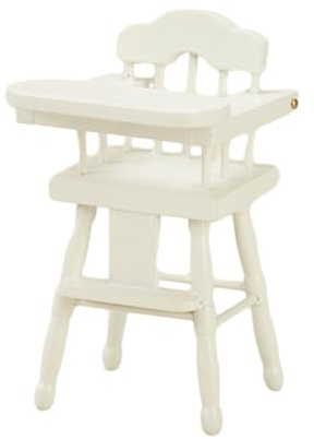 perfk Mini-Puppen-Hochstuhl, Modell, Miniatur-Hochstuhl, Rollenspiel-Spielzeug, Puppenhaus-Holz-Hochstuhl für Wohnzimmer, Puppenhaus-Dekoration, Weiß