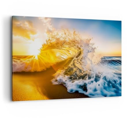 ARTTOR Bilder auf Leinwand 120x80cm Wandbild Landschaften Maritim - 5816 | Welle Meer Wasser Groß XXL Wanddekoration Wohnzimmer Schlafzimmer Küche Wanddeko Wand Kunstdruck Wandkunst Wall Decor ARTTOR