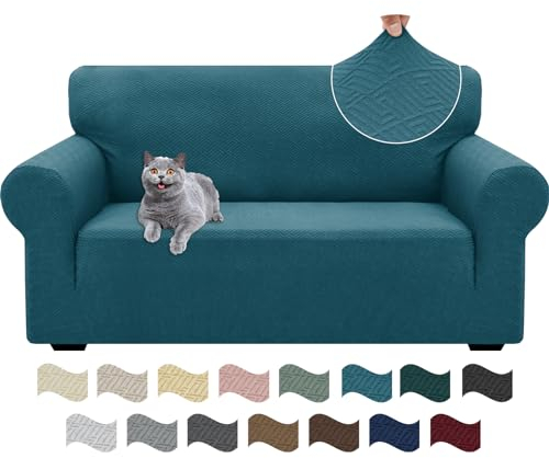 Ystyle Stretch Sofa Überzug 2 Sitzer, Sofabezug rutschfest Mit Armlehne, Elastische Couch Überzug Jacquard, Universal Sofa Cover Moderne, Sofaschoner Hund Katze Für Wohnzimmer, Türkis