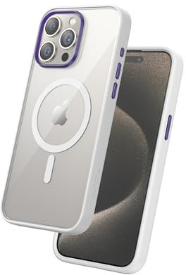FLOLAB Surtect Tri-Fusion Magnetische Schutzhülle für iPhone 15 Pro, schlankes Design, Magsafe-kompatibel, militärischer Rahmen, transparent – Purple Haze