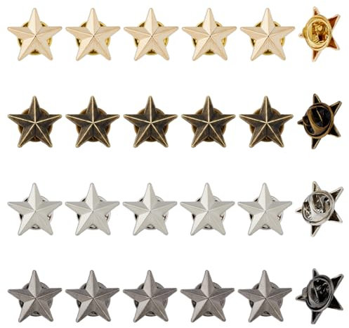 SUPERFINDINGS 24 pièces 4 couleurs Insigne Étoile Épinglette en Alliage Épingles Étoiles du Jour des Anciens Combattants en Vrac Insignes Étoiles à 5 points Épingles de Récompense Militaires Étoiles