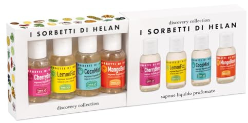 Helan I Sorbetti Flüssigseife, parfümierte Handseife, Set mit 4 Flaschen à 25 ml in Geschenkbox für Damen/Herren, Reisegröße, Handseife, natürliches Reinigungsgel, mild Travel Essentials