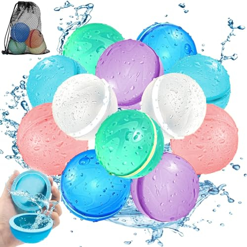 12 Stück Wasserbomben Wiederverwendbar, Wasserbahn Kinder Draußen, Wasserspielzeug Kinder Outdoor, Wiederverwendbare Wasserbomben, Spielzeug Für Draußen, Wasserbomben Selbstschließend, Pool Kinder