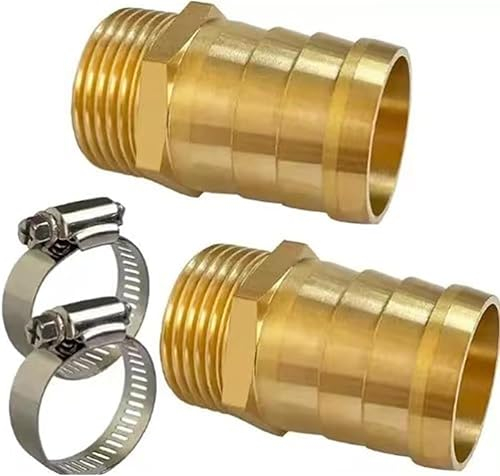 DANNEEFORSU7 Lot de 2 raccords de tuyau en laiton 1 AG x 32 mm (1 1/4), raccord de tuyau avec 2 colliers de serrage et bande d'étanchéité filetée