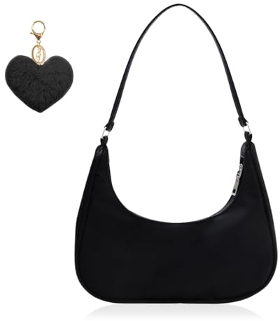 Ceihwa Schwarz Kleine Handtasche Damen Umhängetasche Elegant Nylon Schultertasche Damen Y2k Frauen Mini Handtaschen Teenager Mädchen Fashion Handbag Aesthetic Shoulder Bag Women Small Achsel Tasche