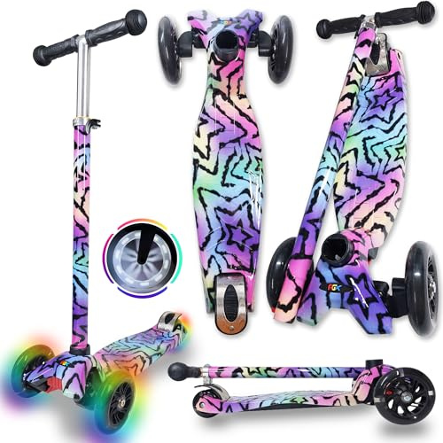 WeLLIFE Tretroller für Kinder und Mädchen, 3 LED-Räder, verstellbar von 3