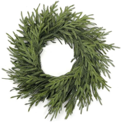 Norfolk-Kiefernkranz für Haustür, künstlicher Weihnachtskranz, grüner künstlicher Kiefernkranz für Wand, Fenster, Kaminsims, Outdoor-Weihnachtsdekoration