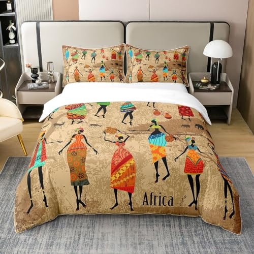 Loussiesd Bettwäsche Set Ethnischer Stil Afrika Land Retro Bettbezug Set für Kinder Jungen Mädchen Bettwäsche Set 155x220cm 100% Baumwolle 100% Baumwolle Betten Set mit und 1 Kissenbezug 80x80 cm