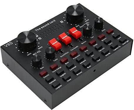 Gaming Audio Mixer, Kompaktmixer, Live Streaming Soundkarte BT 8 Modi Voice Changer Sound Mixer Board mit 16 Soundeffekten für Podcast Game Voice (BLACK)